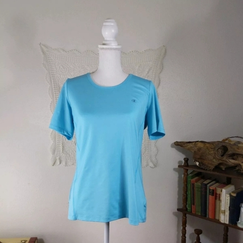 Champion Shirt Womens Medium Blue Workout Gym Tee Short Sleeve Active Running
